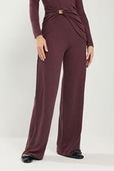 LTS Tall Women's Berry Red Textured Wide Leg Trousers | Long Tall Sally 2