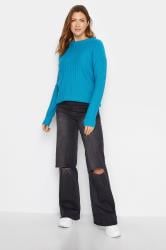 LTS Tall Women's Turquoise Blue Ribbed Long Sleeve Knit Jumper | Long Tall Sally 1