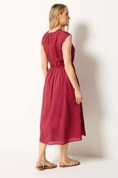 LTS Tall Women's Berry Red Tie Front Cotton Midi Dress | Long Tall Sally 2