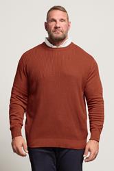 BadRhino Big & Tall Burnt Red Cable Knit Mock Shirt Jumper 1