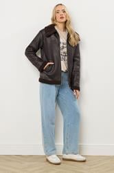 LTS Tall Chocolate Brown Aviator Jacket | Long Tall Sally 4