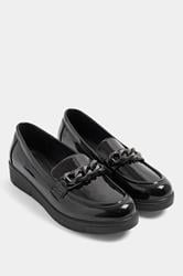 Black Chain Detail Flatform Loafers In Wide E Fit | Yours Clothing 3