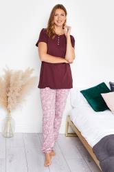 LTS Tall Burgundy Red Placket Pyjama Top | Long Tall Sally 2