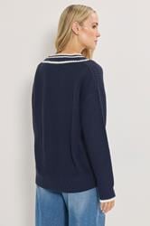 LTS Tall Navy Blue Contrast V-Neck Jumper | Long Tall Sally 4