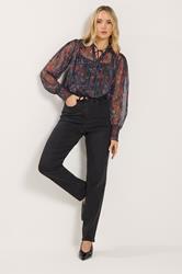 LTS Tall Navy Blue Floral Print Frill Neck Blouse | Long Tall Sally 2