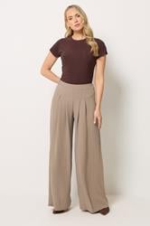 LTS Tall Women's Mocha Brown Pleated Palazzo Wide Leg Trousers | Long Tall Sally 3