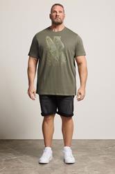 D555 Big & Tall Khaki Green Surfing Bear Print T-Shirt | BadRhino 1