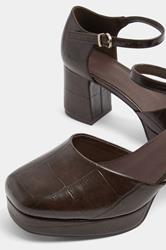Brown Croc Faux Leather Platform Block Heels In Extra Wide EEE Fit | Yours Clothing 4