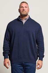 BadRhino Big & Tall Navy Blue Mock Shirt Milano Quarter Zip Jumper | BadRhino 1