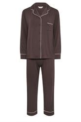 LTS Tall Chocolate Brown Piped Jersey Pyjama Set | Long Tall Sally 1