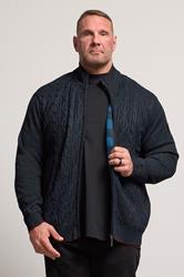 D555 Big & Tall Navy Blue Marl Zip Through Cable Knit Jumper | BadRhino 4