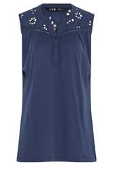 LTS Tall Navy Blue Embroidered Cotton Vest