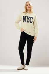 LTS Tall Beige Brown 'NYC' Applique Slogan Sweatshirt | Long TallSally 2