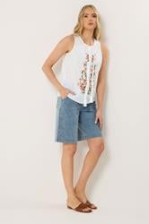 LTS Tall Women's White Floral Embroidered Vest Top | Long Tall Sally 2
