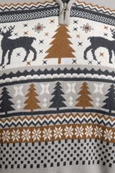 BadRhino Big & Tall Grey Fairisle Deer Quarter Zip Knitted Jumper | BadRhino 6
