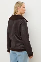 LTS Tall Chocolate Brown Aviator Jacket | Long Tall Sally 5