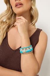 6 PACK Blue Mix Bead Stretch Bracelet Set | Yours Clothing 1