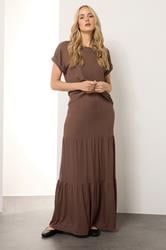 LTS Tall Chocolate Brown Textured Tiered Maxi Skirt | Long Tall Sally 1