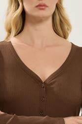 LTS Tall Chocolate Brown Cotton Ribbed Henley Top | Long Tall Sally 5