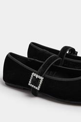 Black Velvet Diamante Buckle Mary Janes In Extra Wide EEE Fit | Yours Clothing 5