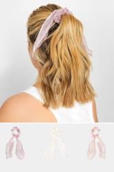 3 PACK Pink & White Hair Scrunchie Set | Yours Clothing 1