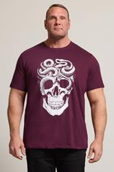 BadRhino Big & Tall Burgundy Red Skull & Snake Graphic T-Shirt | BadRhino 1