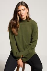 LTS Tall Khaki Green Turtle Neck Jumper | Long Tall Sally 1