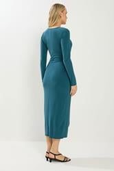 LTS Tall Teal Green Jersey Drape Long Sleeve Buckle Dress | Long Tall Sally 3