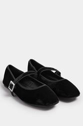 Black Velvet Diamante Buckle Mary Janes In Extra Wide EEE Fit | Yours Clothing 2