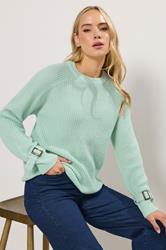 LTS Tall Green Knitted Buckle Sleeve Jumper | Long Tall Sally 1