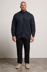 D555 Big & Tall Navy Blue Marl Zip Through Cable Knit Jumper | BadRhino 2