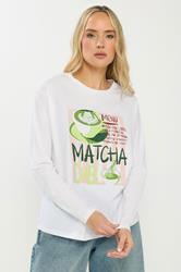 LTS Tall White 'Matcha Club' Slogan Long Sleeve T-Shirt | Long Tall Sally 1