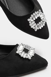Black Faux Suede Diamante Pointed Ballet Pumps In Extra Wide EEE Fit | Yours Clothing 5