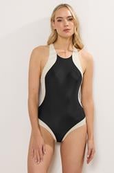 LTS Tall Women's Black & White Colourblock Sporty Swimsuit | Long Tall Sally 1