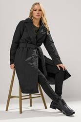 LTS Tall Black Belted Padded Midi Coat | Long Tall Sally 2