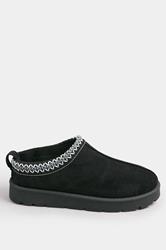 Black & Blue Faux Suede Embroidered Mules In Standard Fit | Yours Clothing 3