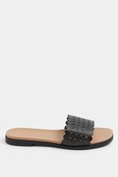 Black Faux Leather Cut Out Mule Sandals In Wide E Fit | Yours Clothing 2
