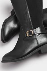 Black Buckle Stretch Knee High Boots In Extra Wide EEE Fit | Yours Clothing 5