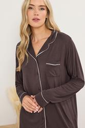 LTS Tall Chocolate Brown Piped Jersey Pyjama Set | Long Tall Sally 4