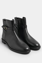 LTS Black Leather Buckle Detail Ankle Boots In Standard Fit | Long Tall Sally 1
