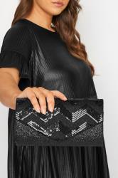 Black Sequin Chevron Clutch Bag | Yours Clothing 1