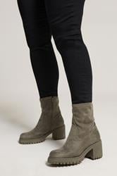 Mocha Brown Faux Suede Stretch Sock Boots In Extra Wide EEE Fit | Yours Clothing 1