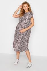 LTS Maternity Pink Leopard Print Peplum Mini Dress | Long Tall Sally 1