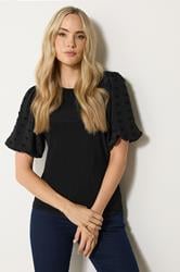 LTS Tall Black Dobby Spot Sleeve Blouse | Long Tall Sally 1