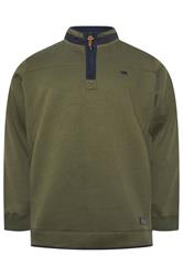D555 Big & Tall Khaki Green Embroidered Quarter Zip Sweatshirt | BadRhino 1