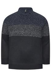 BadRhino Big & Tall Navy Blue Colour Block Quarter Zip Jumper | BadRhino 5