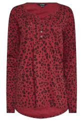LTS Tall Burgundy Red Leopard Print Long Sleeve Henley Top | Long Tall Sally 6
