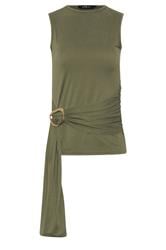 LTS Tall Khaki Green Belted Buckle Top