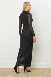 LTS Tall Black Sequin Embellished High Neck Maxi Dress | Long Tall Sally 3