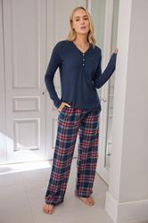 LTS Tall Navy Blue & Red Cotton Check Pyjama Bottoms | Long Tall Sally 1
